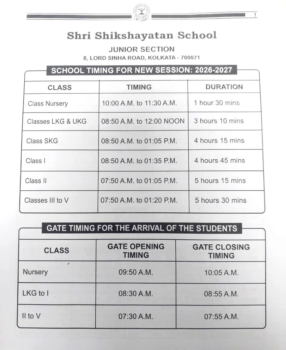 Official Junior School Bell Timing Circular
